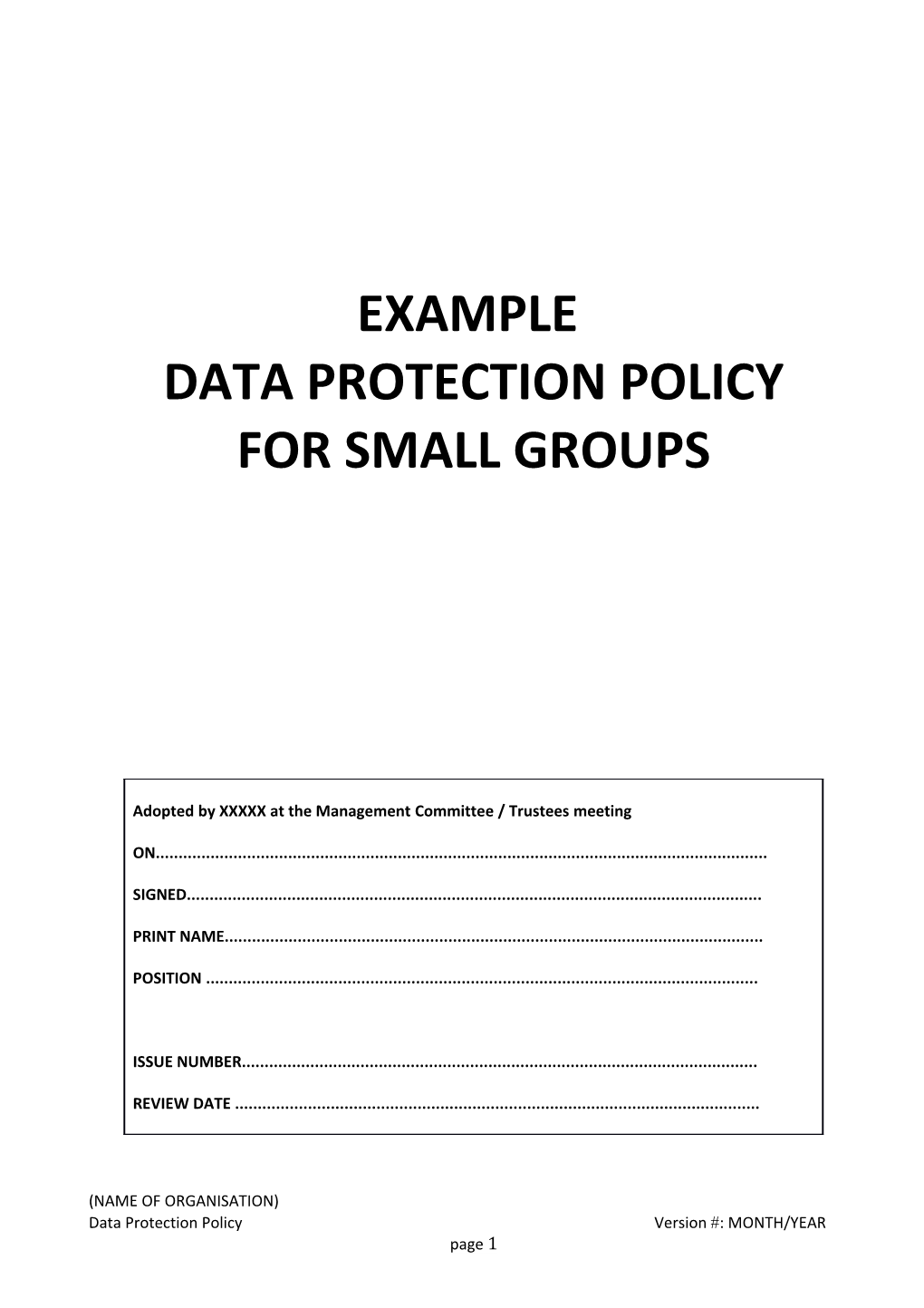 Data Protection Policy for Small Groups