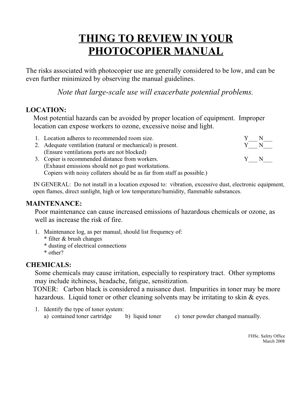 Photocopier Safety Information