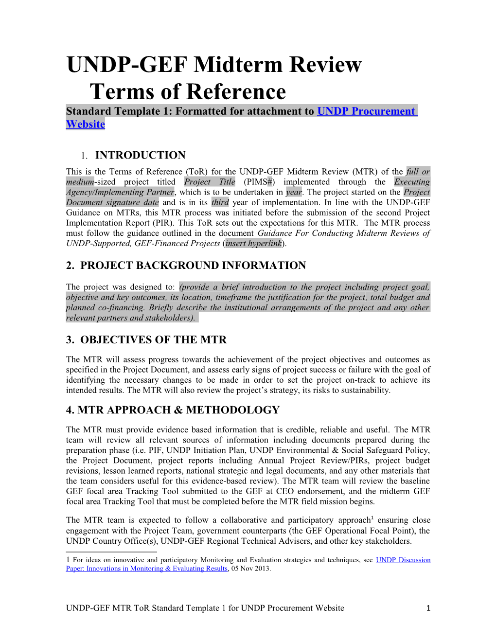 UNDP-GEF Midterm Review Terms of Reference