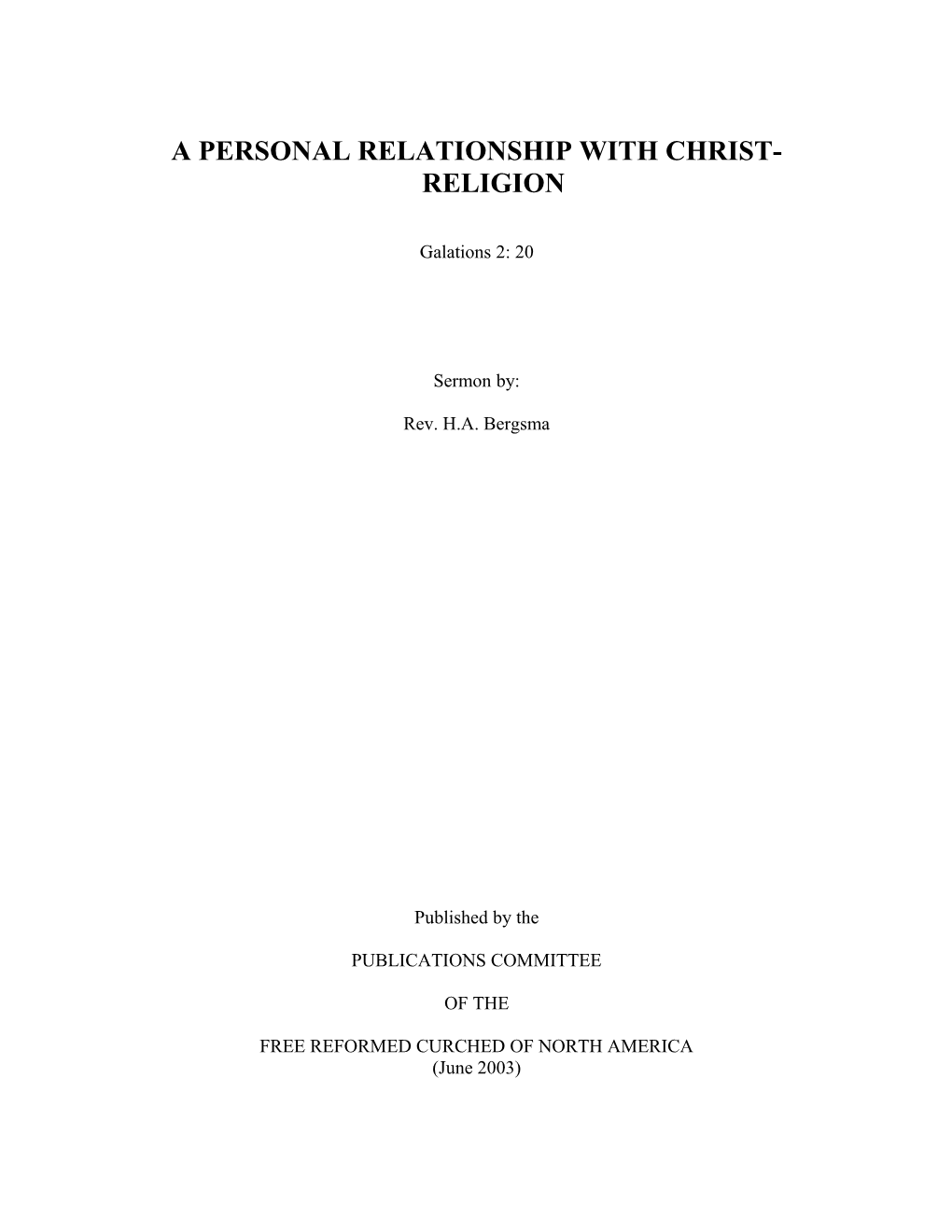 A Personal Relationship with Christ-Religion