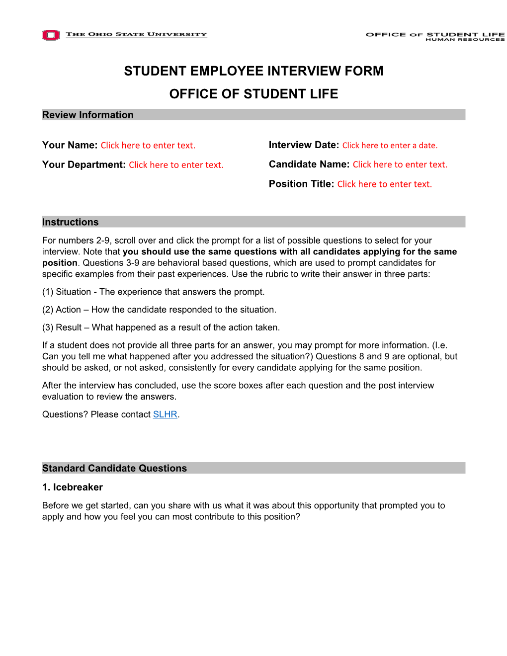 Student Employee Interview Form