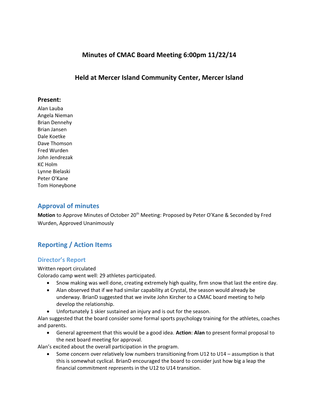 Minutes of CMAC Board Meeting 6:00Pm 11/22/14