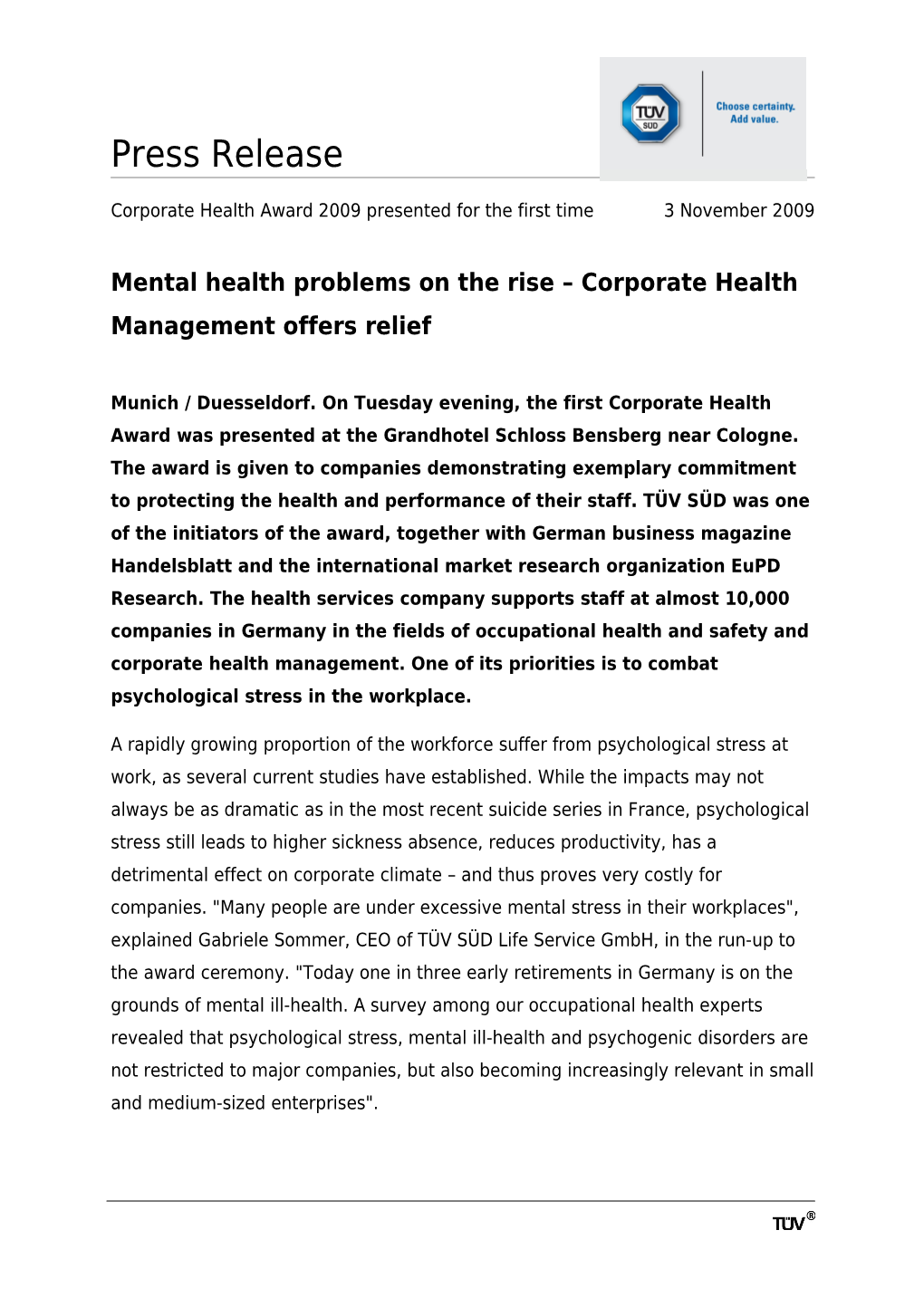 Mental Health Problems on the Rise Corporate Health Management Offers Relief