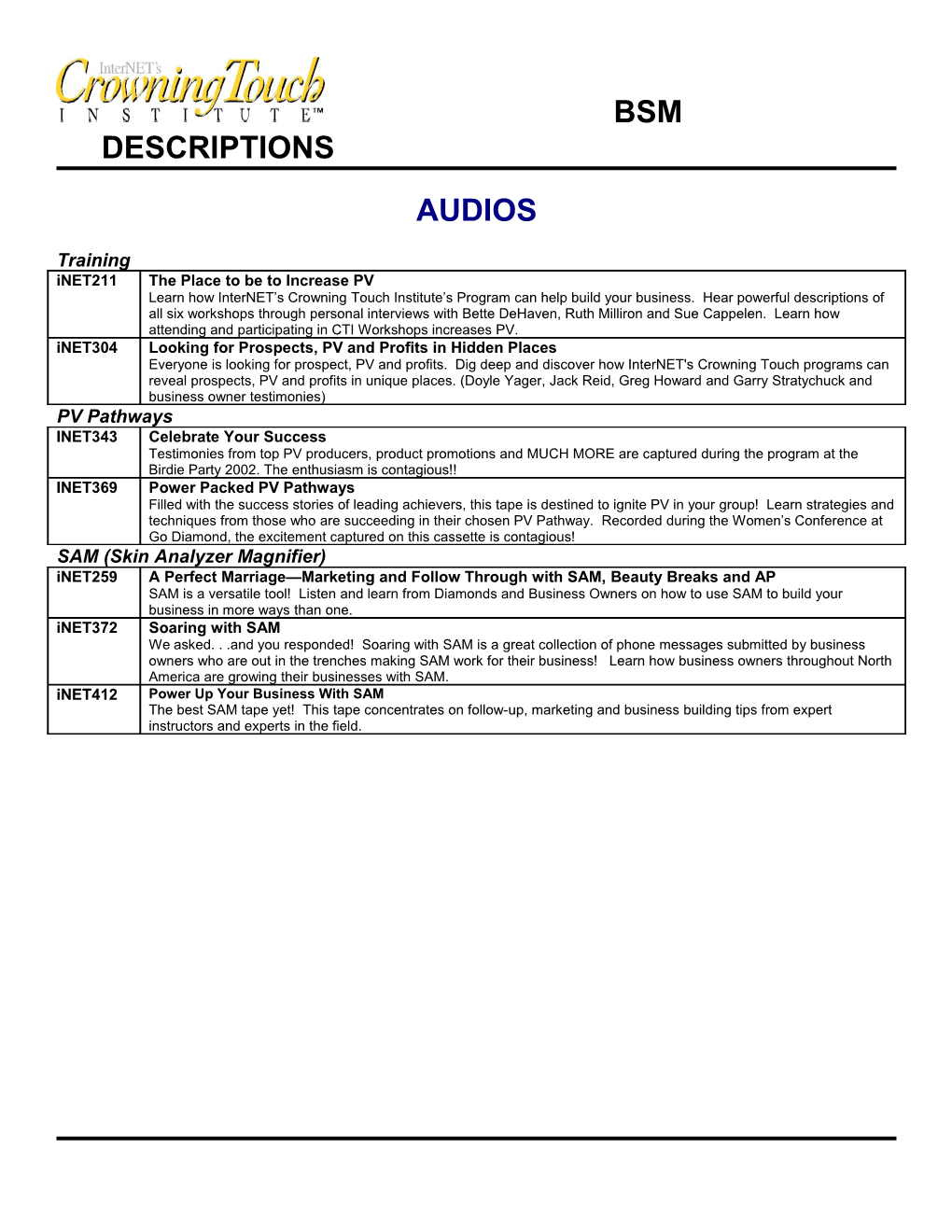 Cti Tool Descriptions