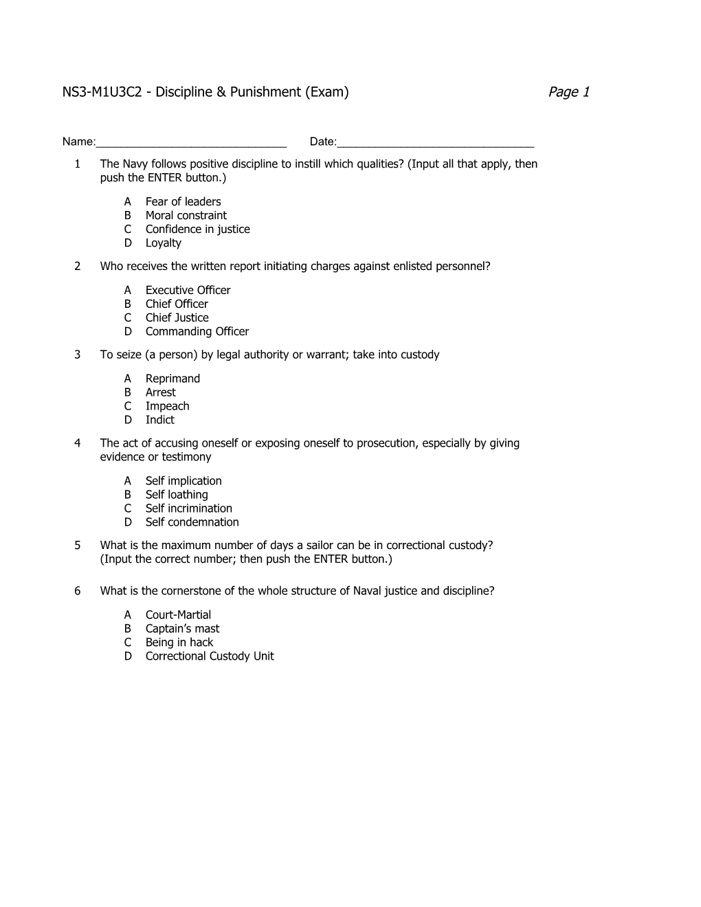 NS3-M1U3C2 - Discipline & Punishment (Exam)Page 1