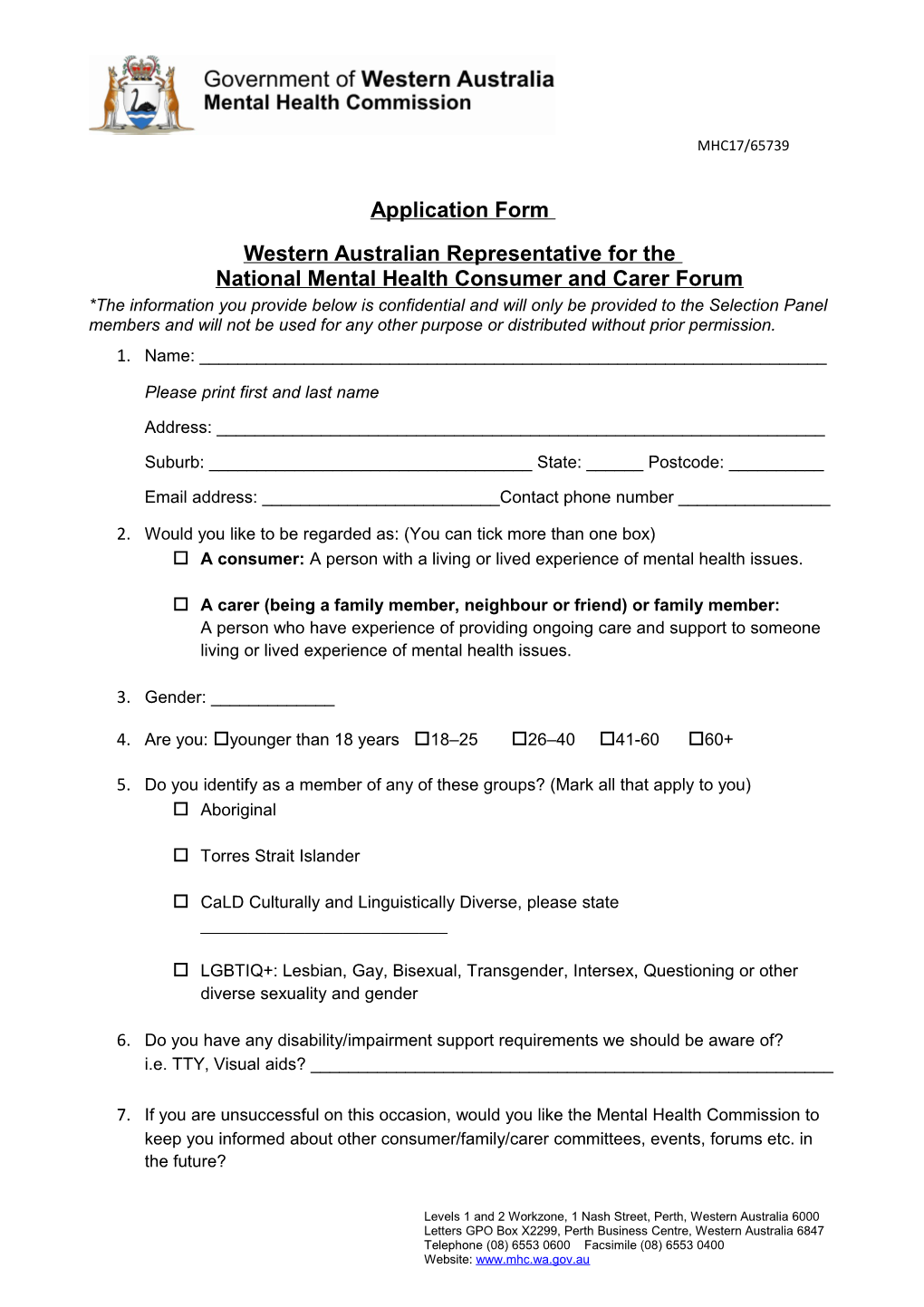 Application Form Consumer Family Carer Reps