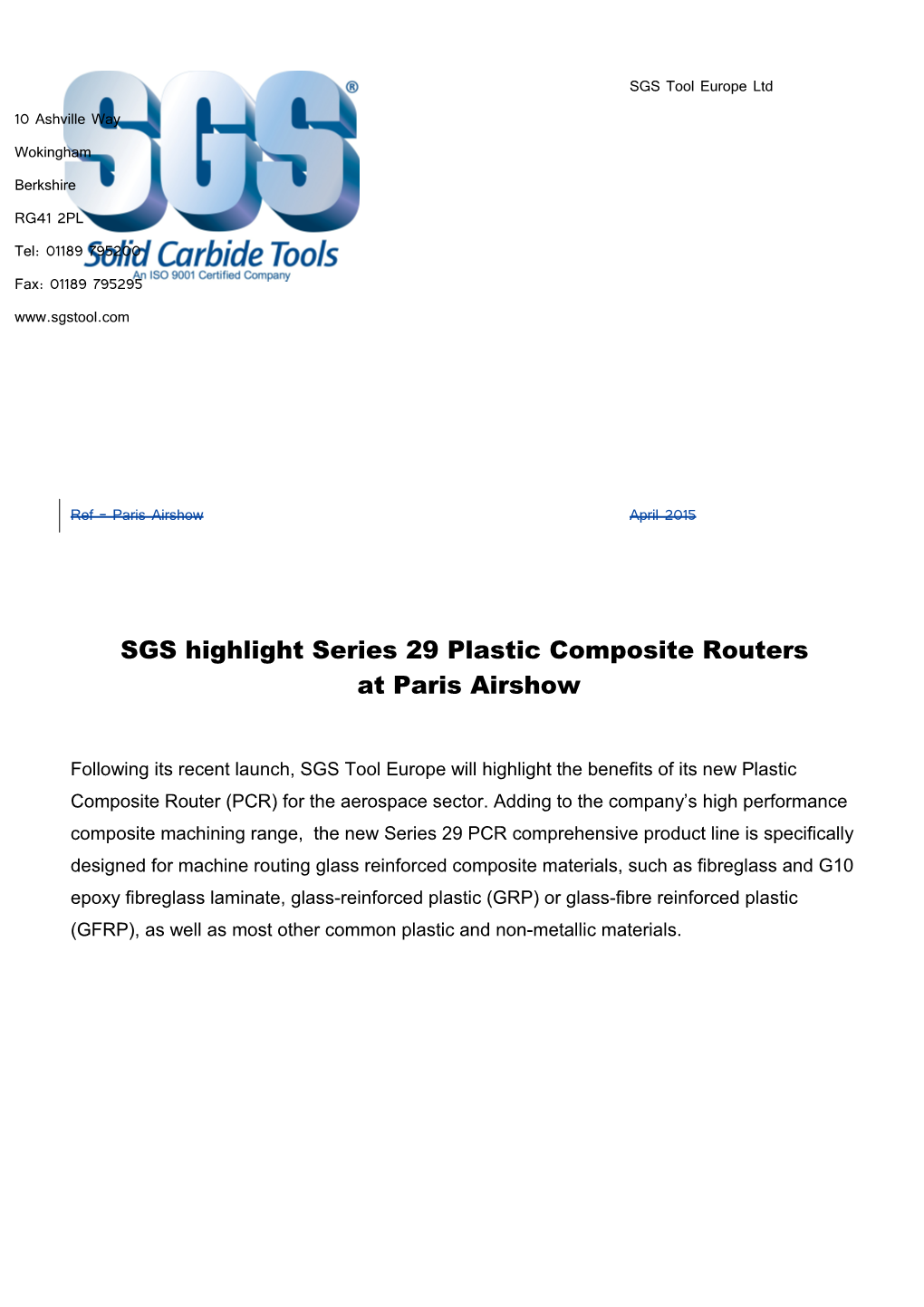 SGS Highlight Series 29Plastic Composite Routers