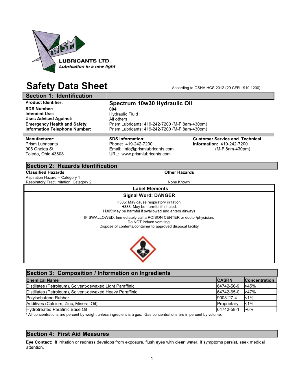 004 Spectrum 10W30 Hydraulic Oil