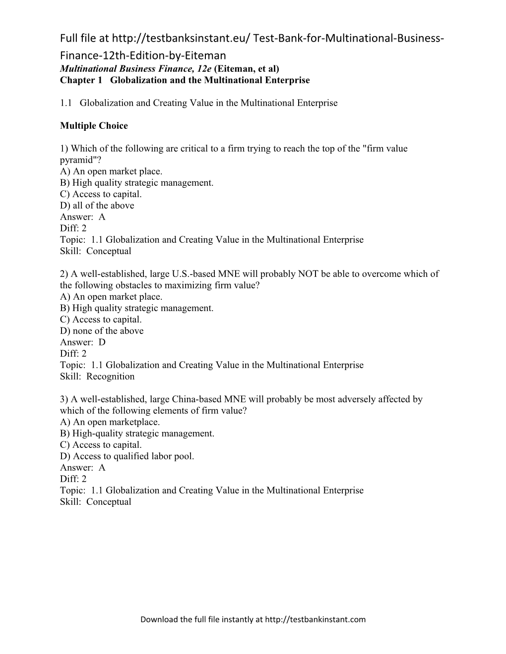 Multinational Business Finance, 12E (Eiteman, Et Al)