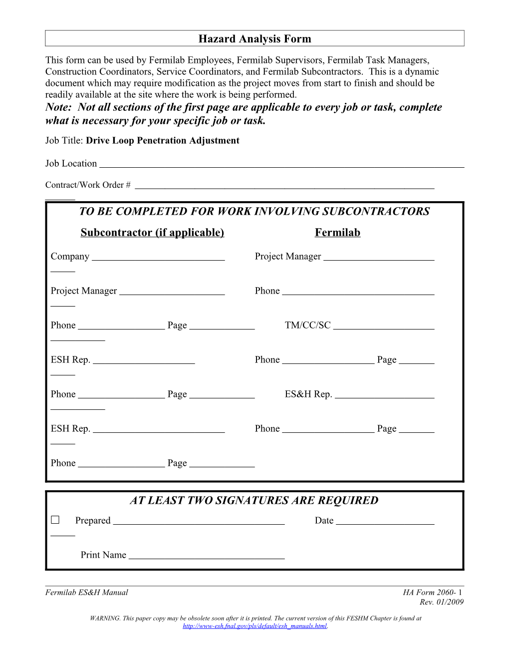 Hazard Analysis Form