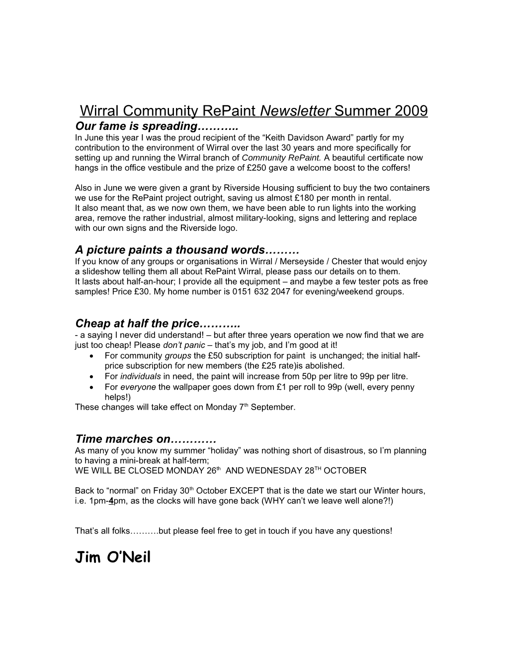 Wirral Community Repaint Newsletter Summer 2009