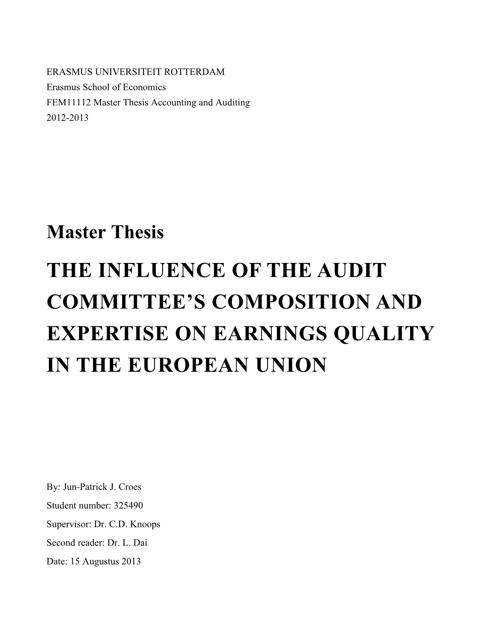 The Influence of the Audit Committee S Composition and Expertise on Earnings Quality In