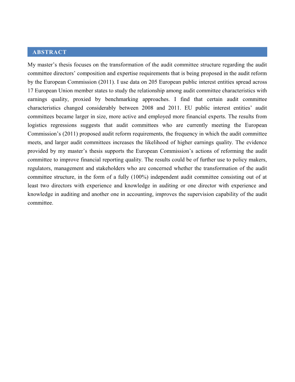 The Influence of the Audit Committee S Composition and Expertise on Earnings Quality In