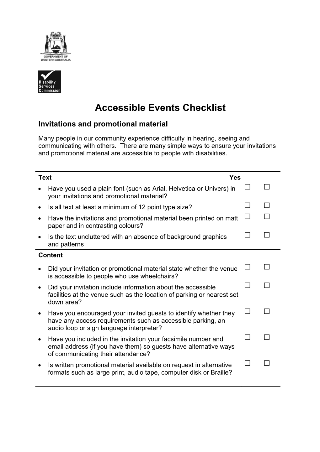 Accessible Events Checklist