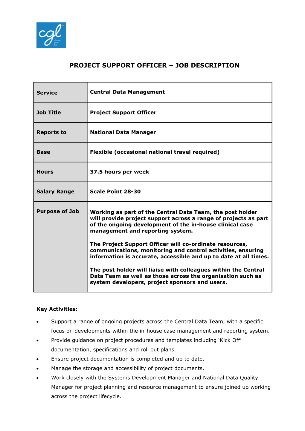 Project Support Officer Job Description