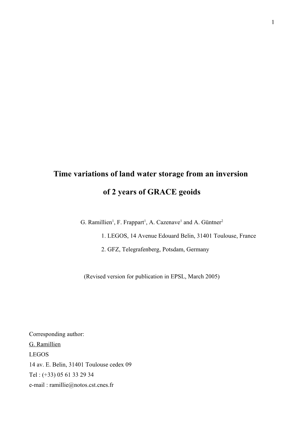 Global Time-Variations of Continental Waters