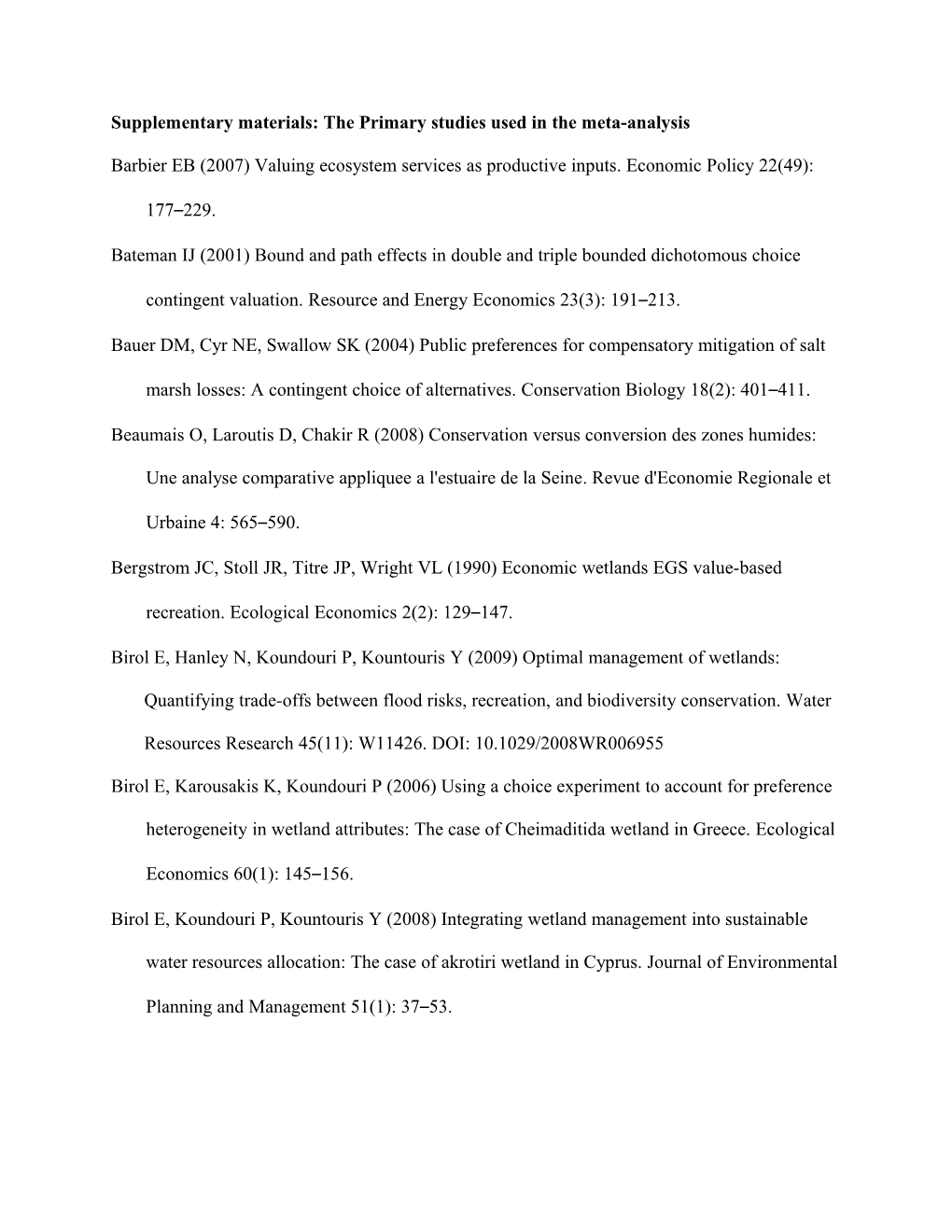 Supplementary Materials: the Primary Studies Used in the Meta-Analysis