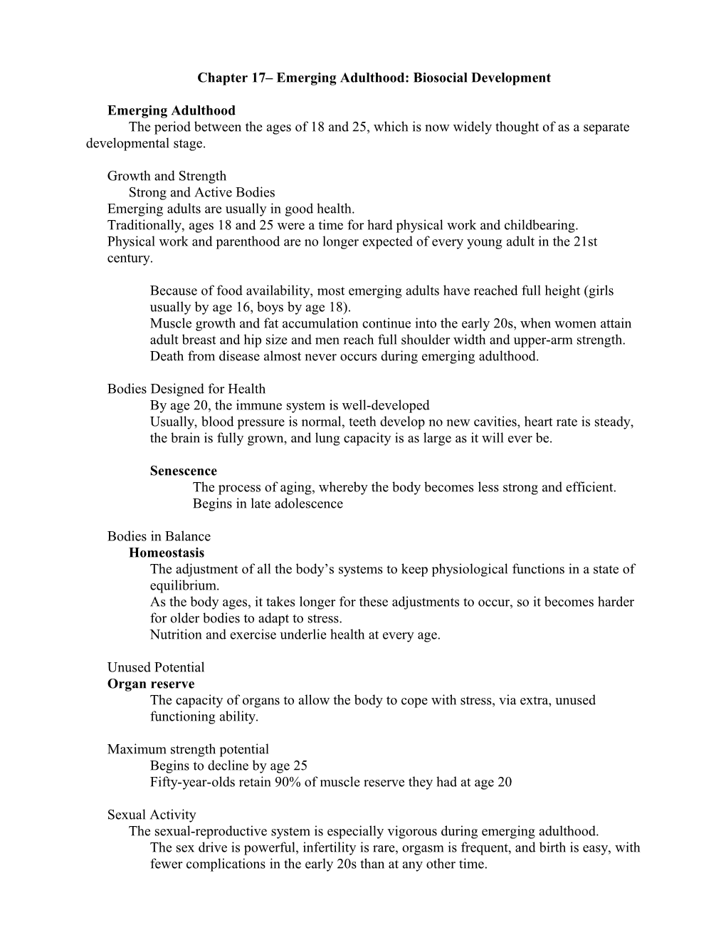 Chapter 17 Emerging Adulthood:Biosocial Development