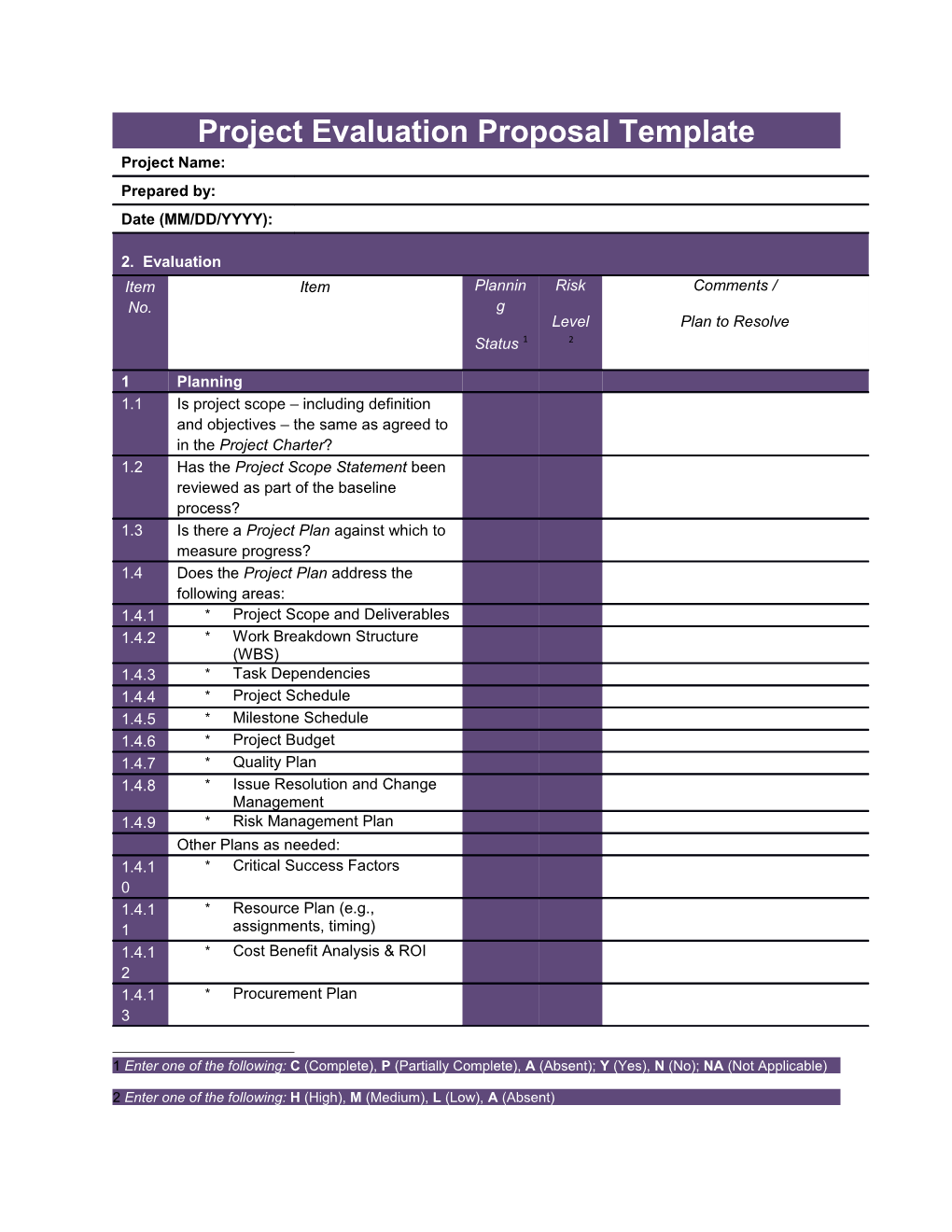 Project Evaluation Proposal Template