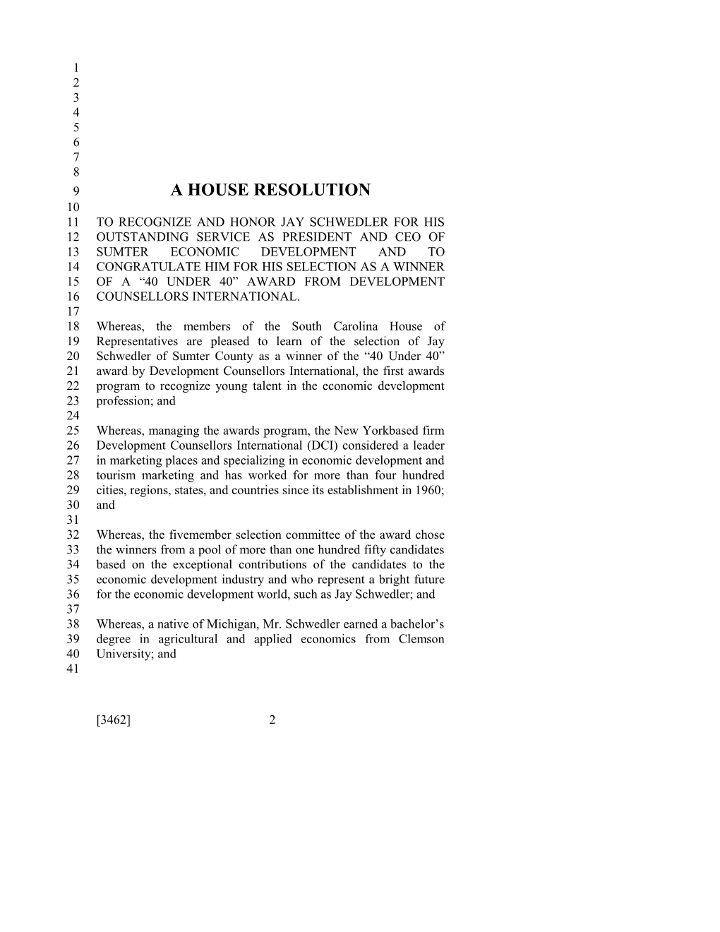 2013-2014 Bill 3462: Jay Schwedler - South Carolina Legislature Online