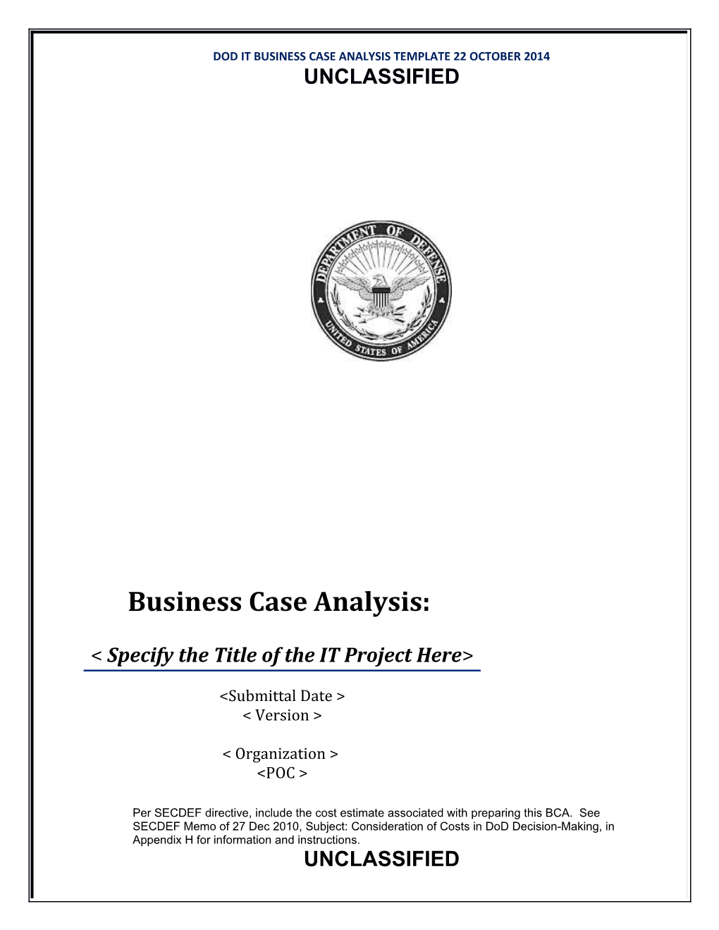 Dod Enterprise It Business Case Analysis Template