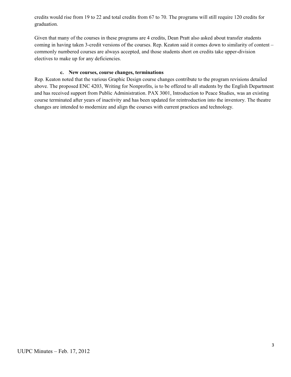 University Undergraduate Programs Committee (UUPC) Minutes Feb. 17, 2012