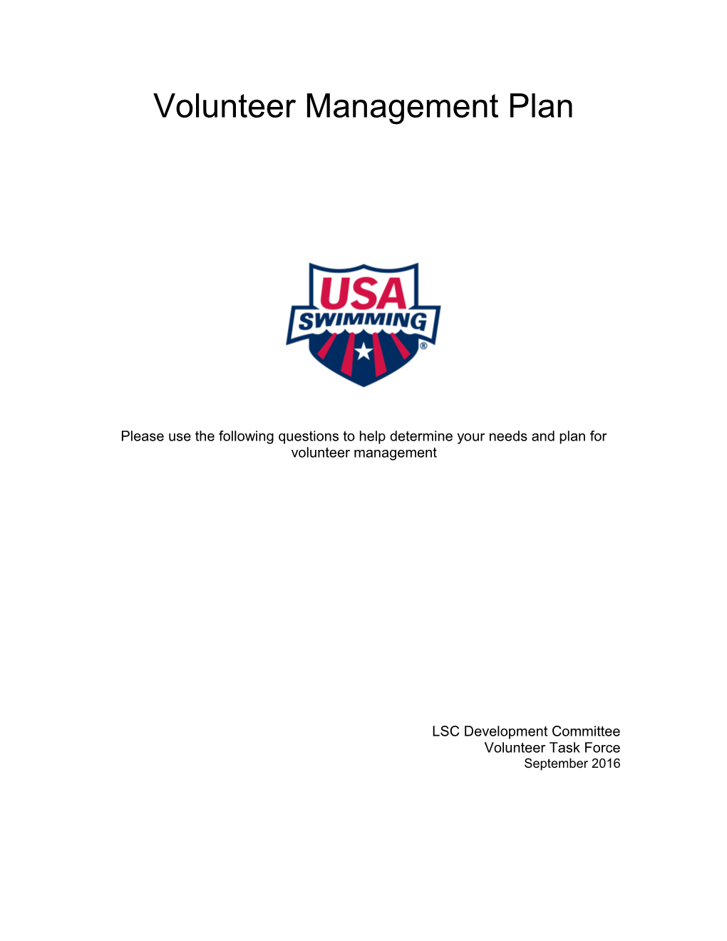Volunteer Management Plan