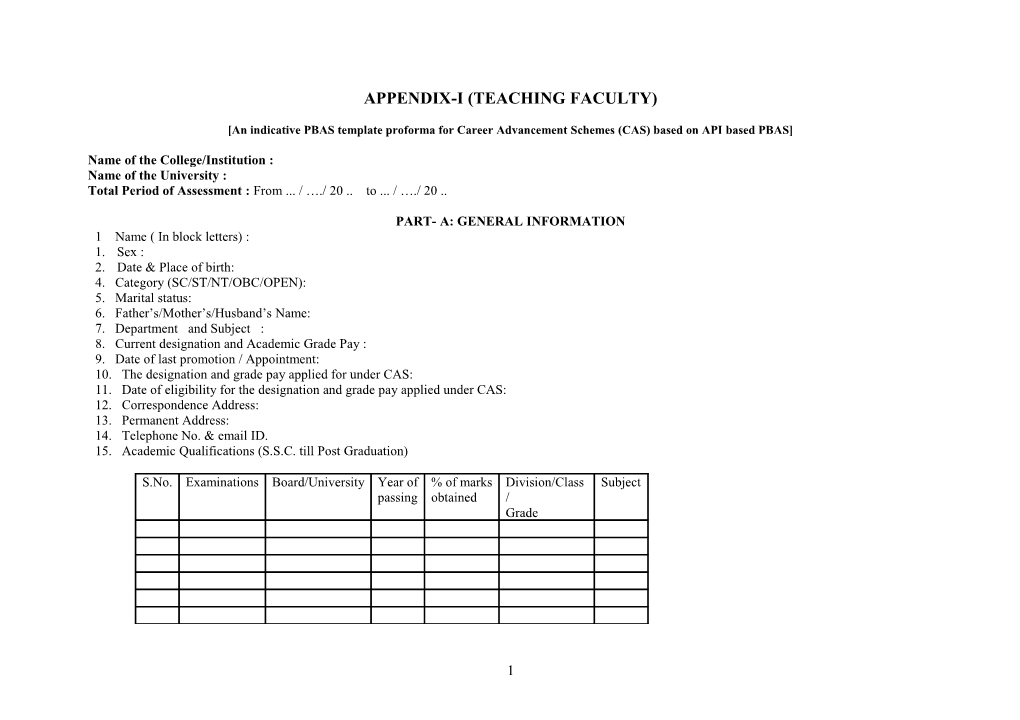 Appendix-I (Teaching Faculty)