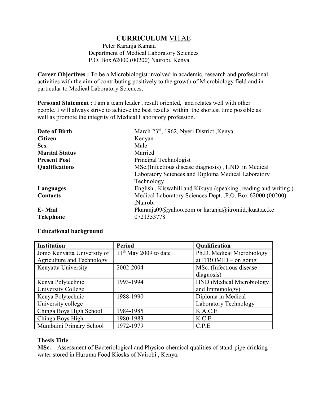 Department of Medical Laboratory Sciences