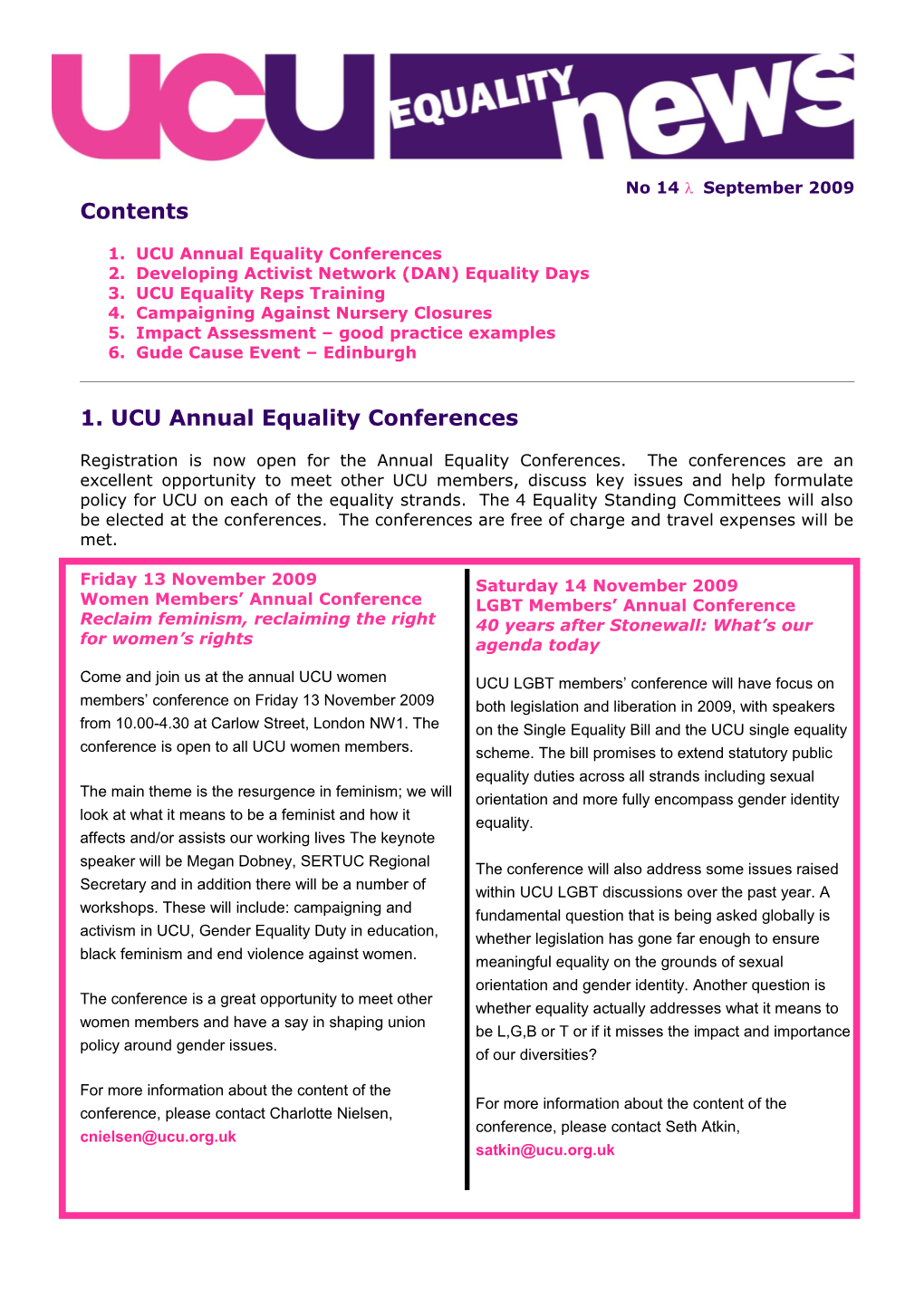 UCU Annual Equality Conferences