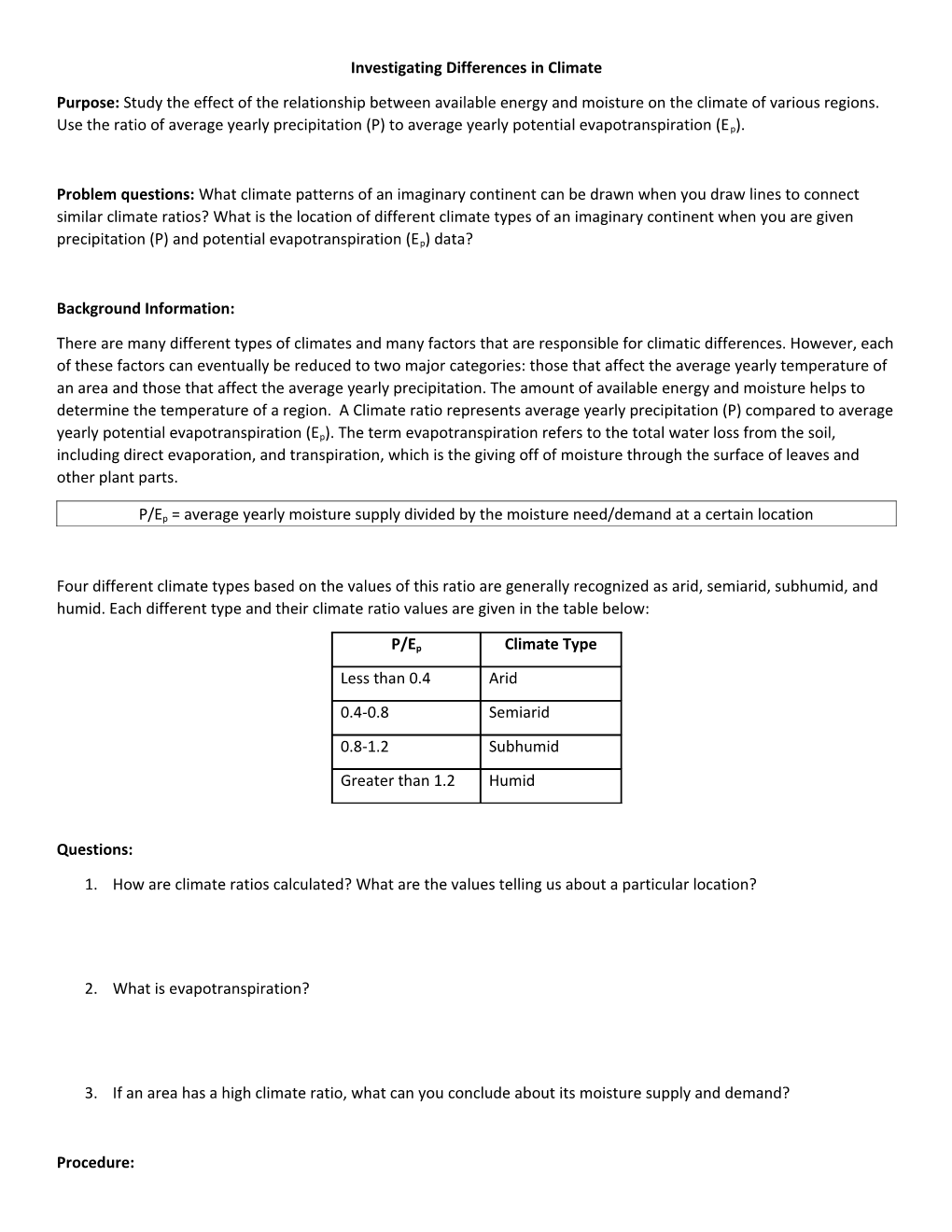 Investigating Differences in Climate