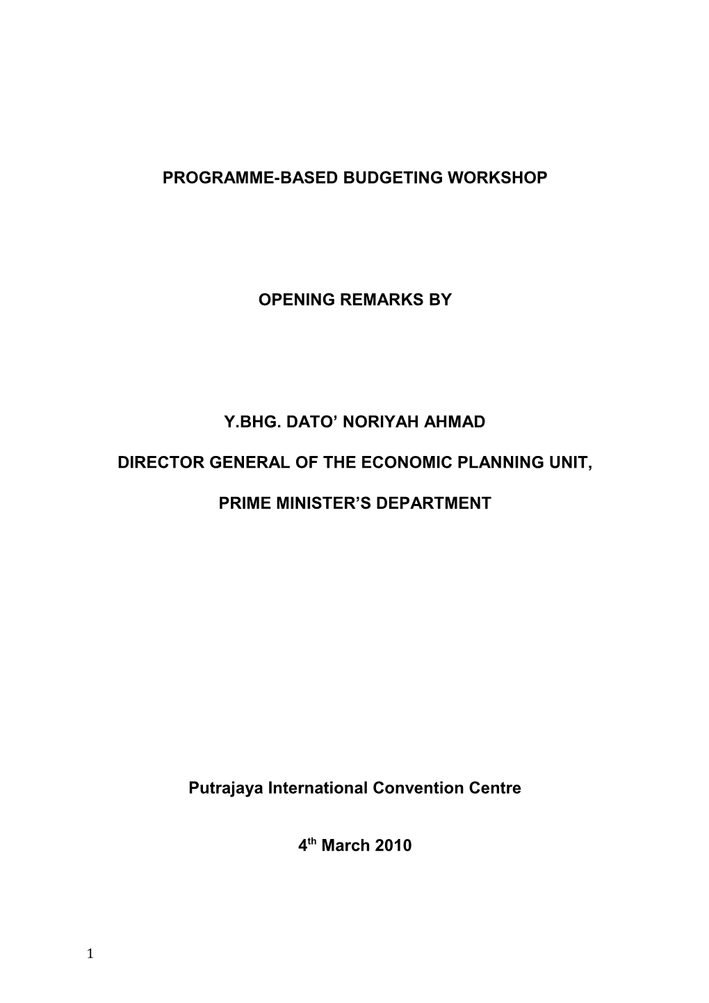 Programme-Based Budgeting Workshop