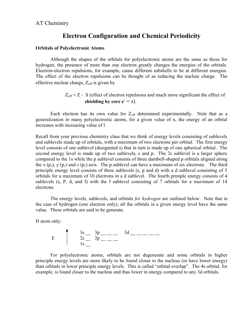 Electron Configuration and Chemical Periodicity