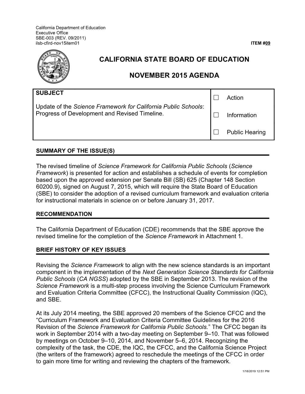 November 2015 Agenda Item 09 - Meeting Agendas (CA State Board of Education)