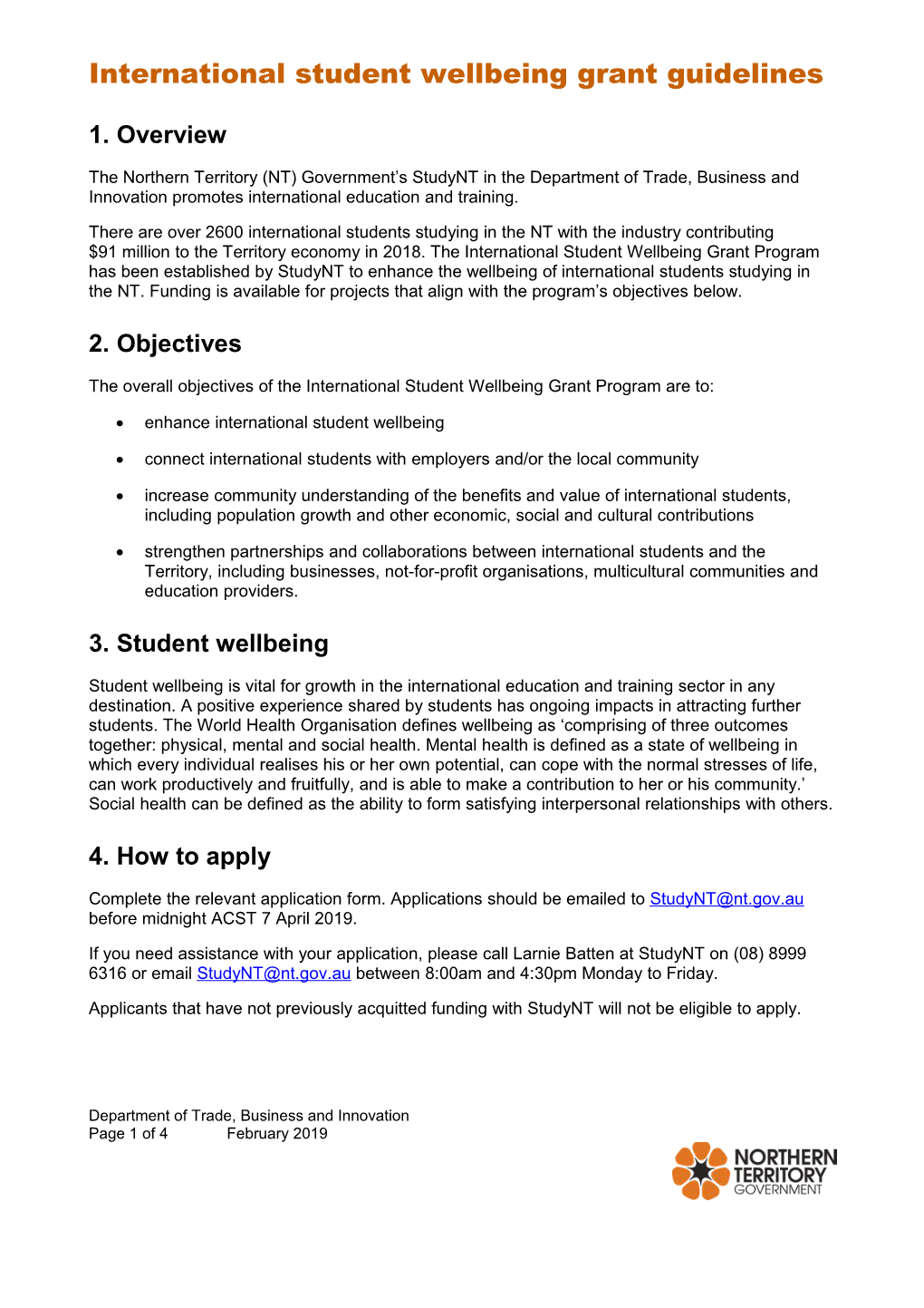 International Student Wellbeing Grant Guidelines