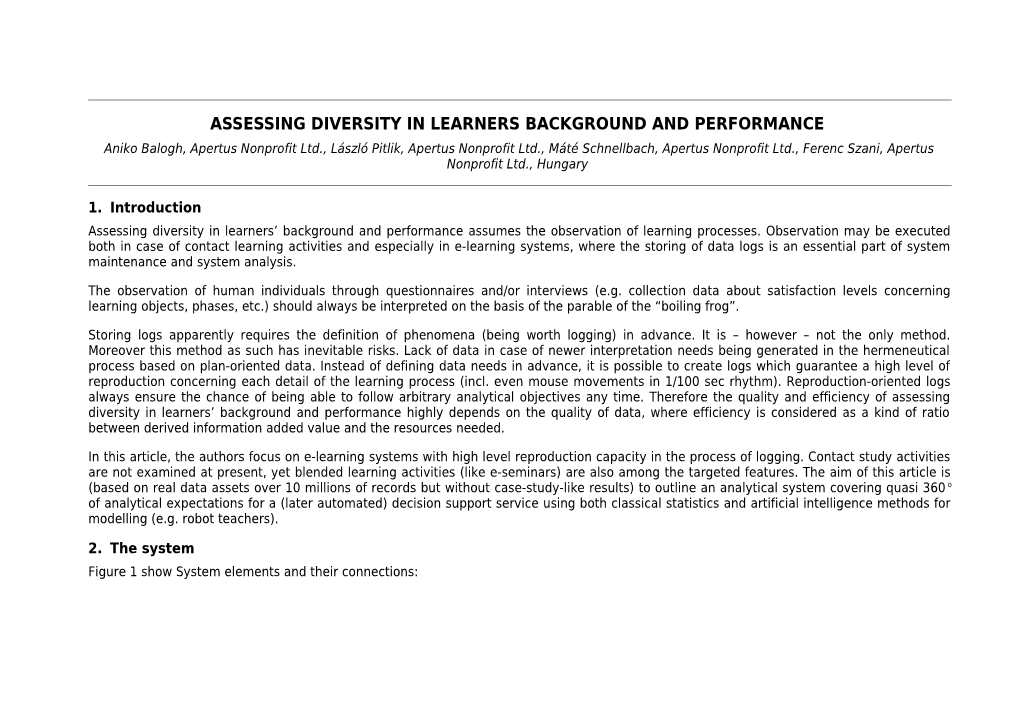 Assessing Diversity in Learners Background and Performance