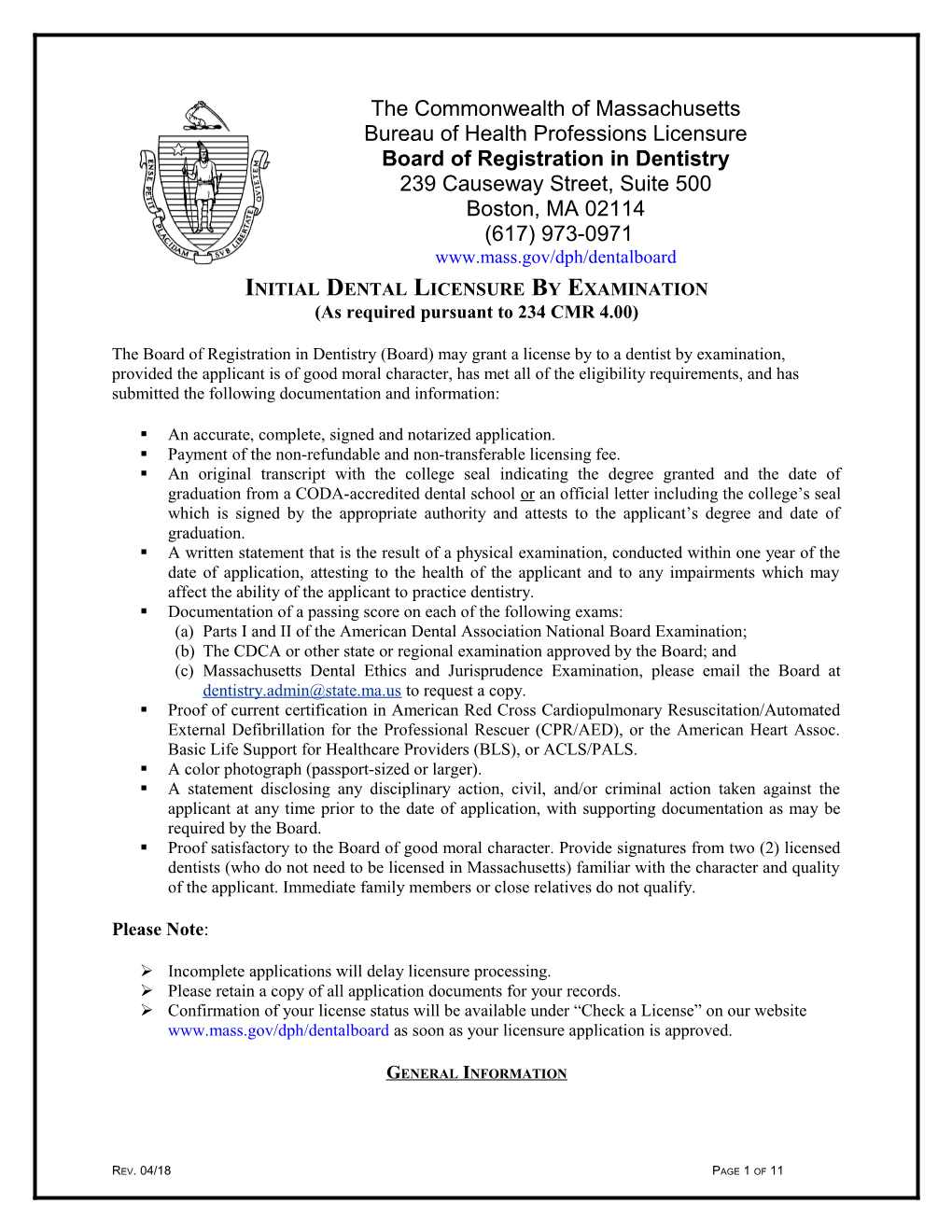 Initial Dental Licensure by Examination