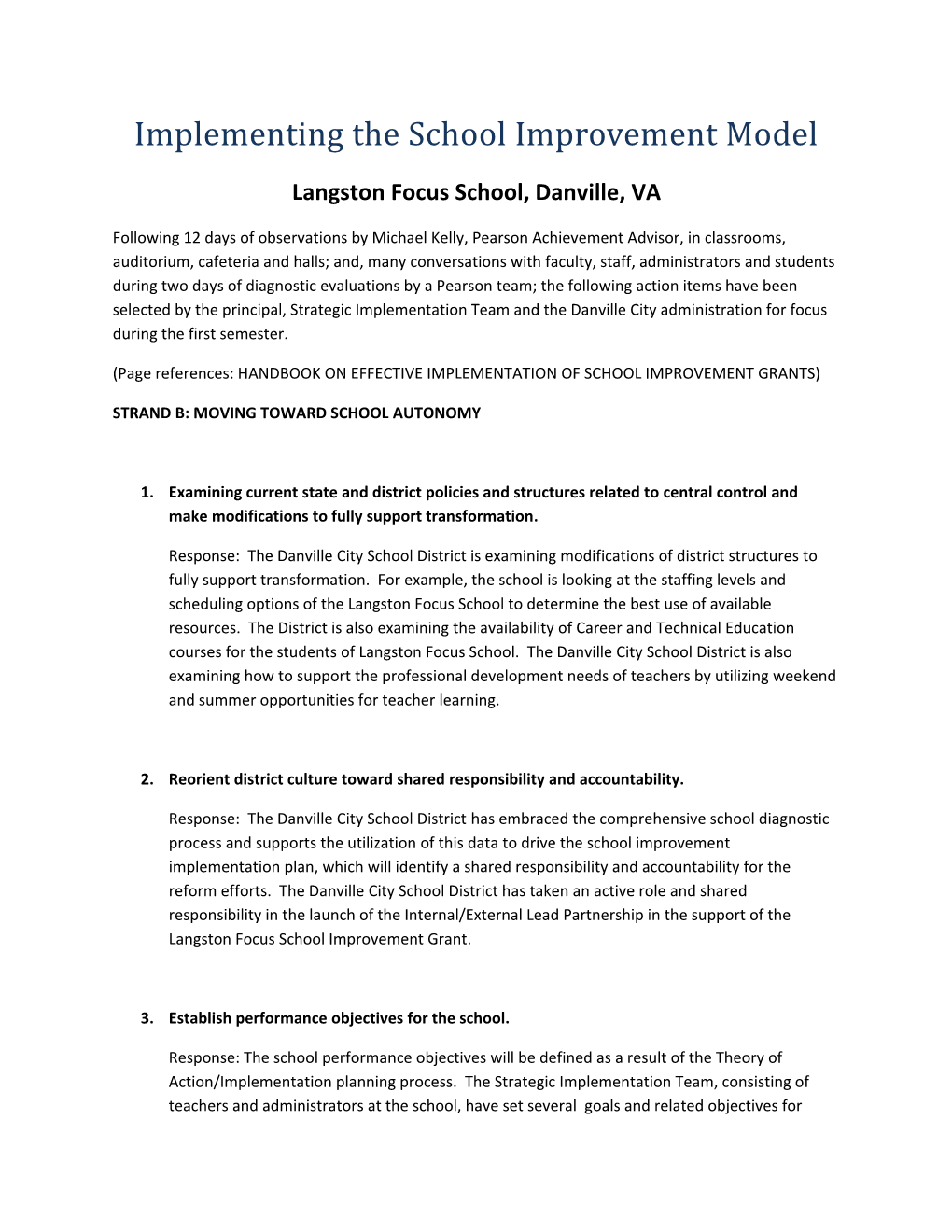 Implementing the School Improvement Model