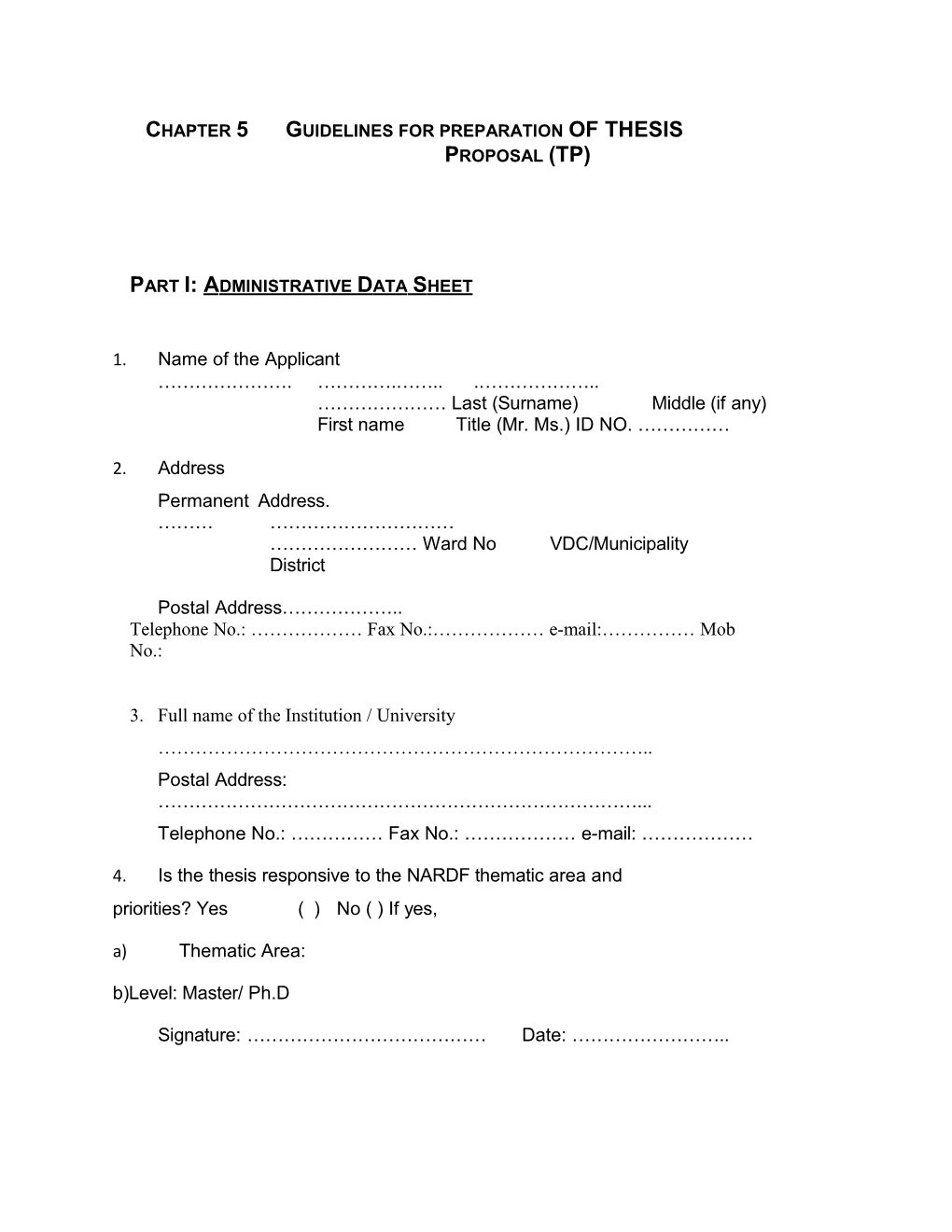 Chapter5guidelines for Preparation of Thesisproposal (Tp)