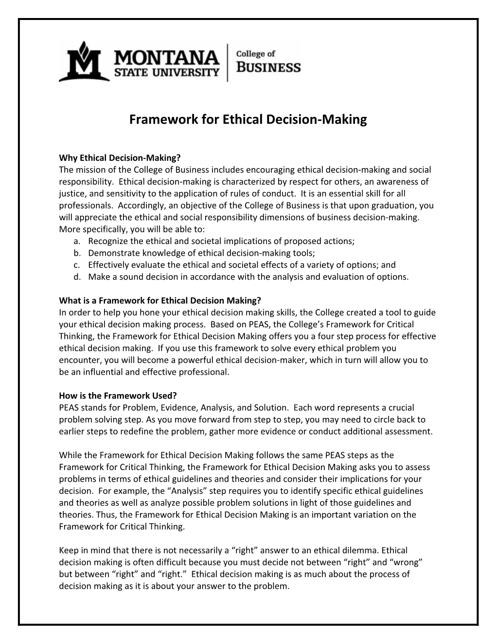 Framework for Ethical Decision-Making