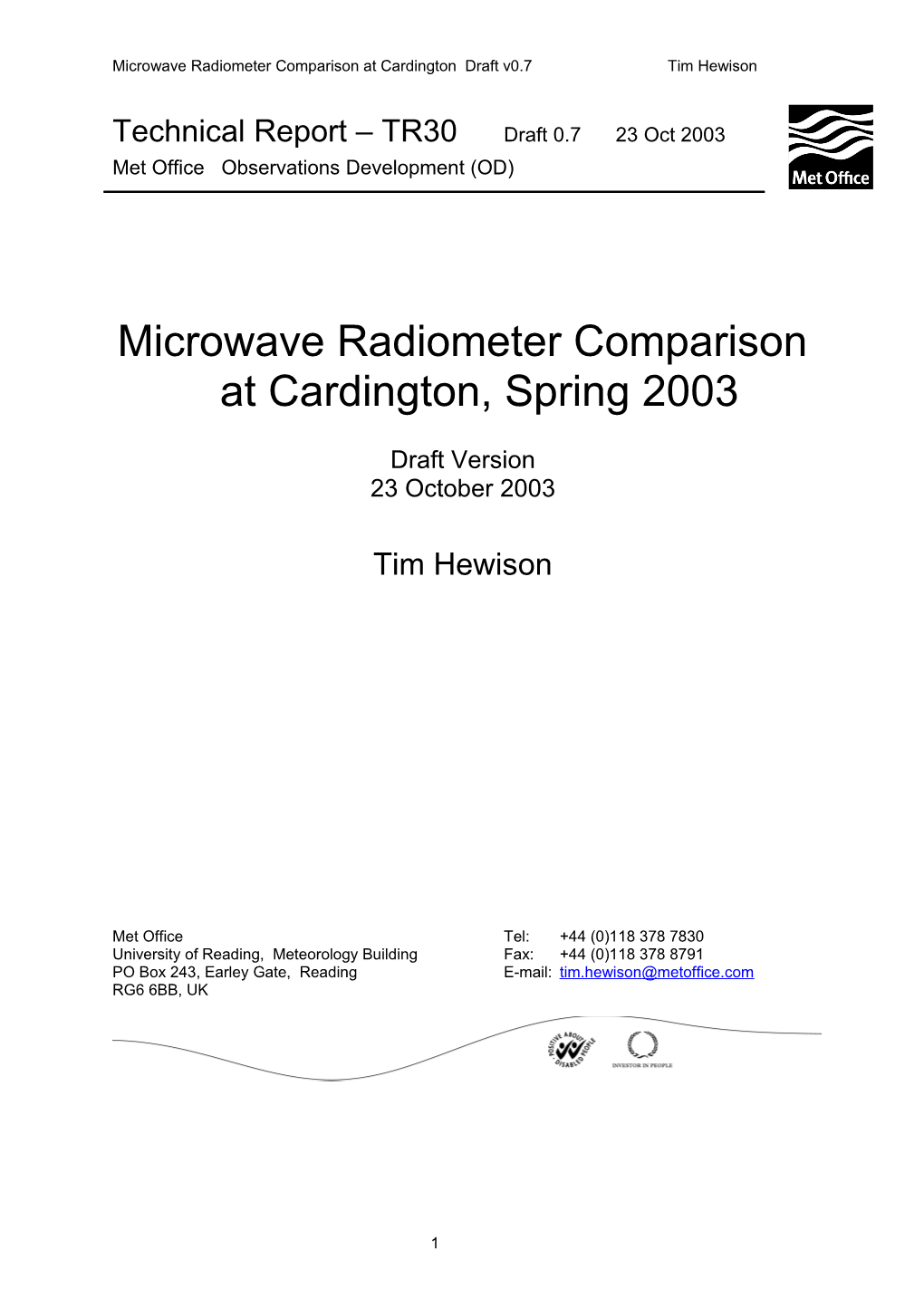 Radiometrics MP3000 Microwave Radiometer Performance Assessment