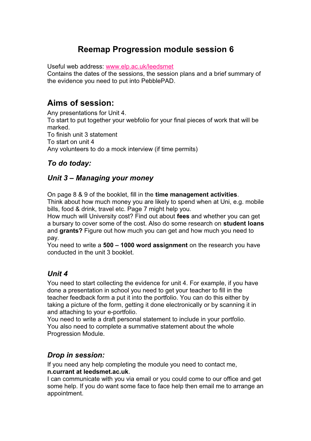 Reemap Progression Module Session 6