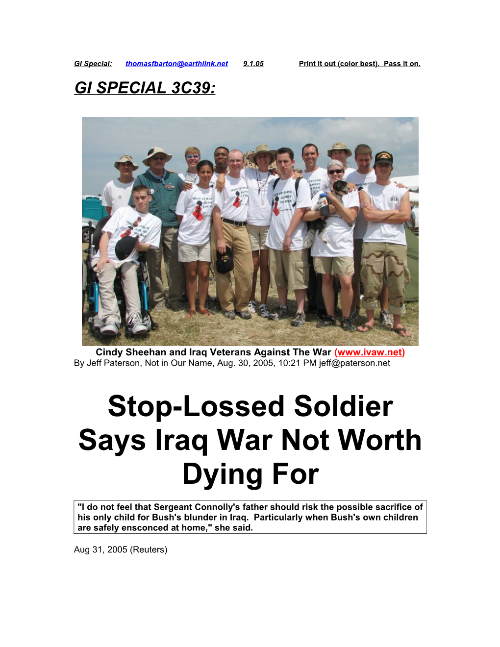 Cindy Sheehan and Iraq Veterans Against the War ( )