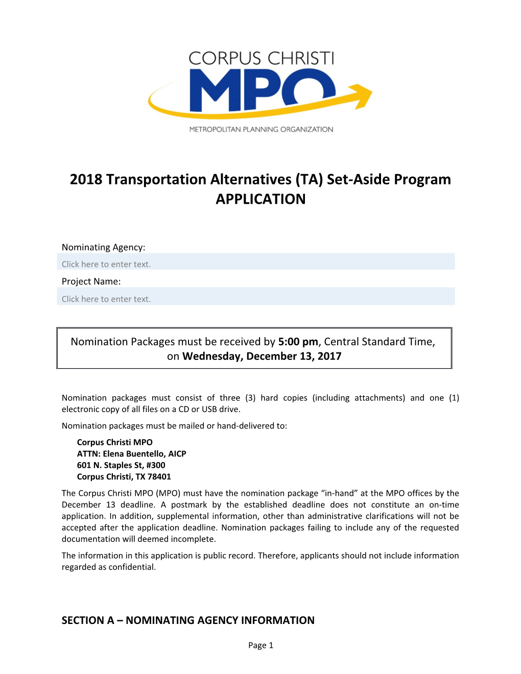 2018 Transportation Alternatives (TA) Set-Aside Program