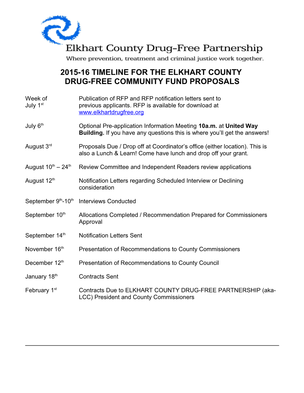 2015-16 Timeline for the Elkhart County