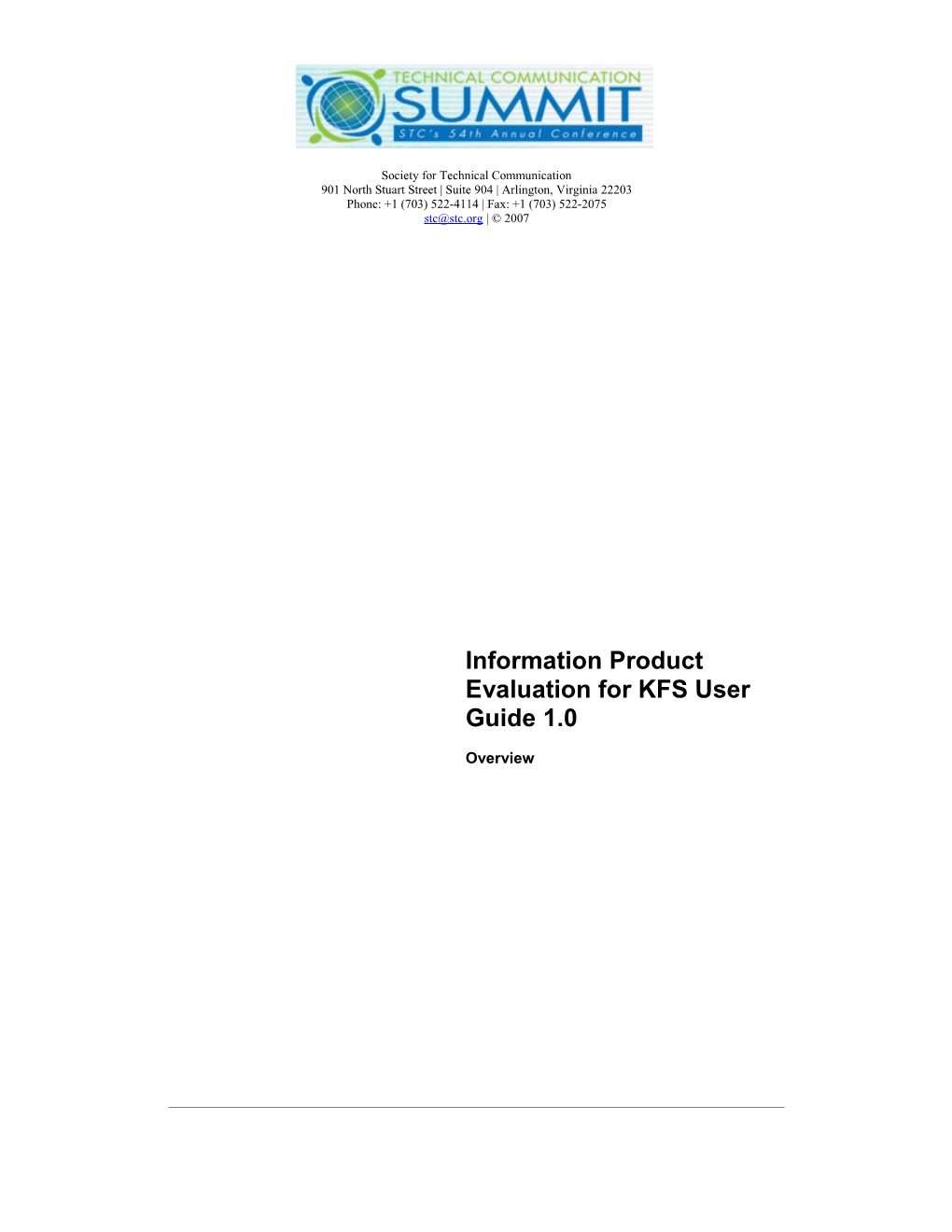 Information Product Evaluation for KFS User Guide