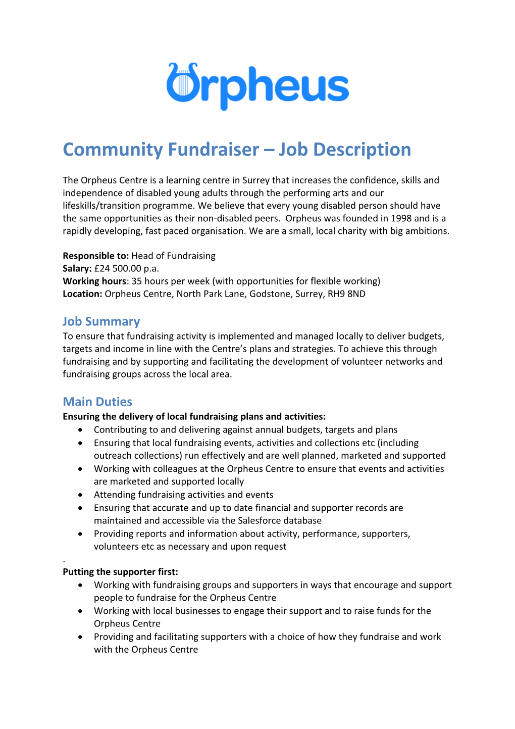 Community Fundraiser Job Description
