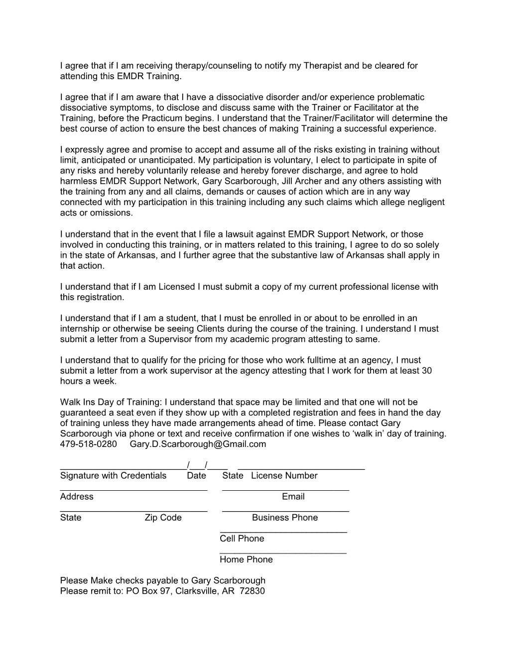 Participation Agreement and Registration Form