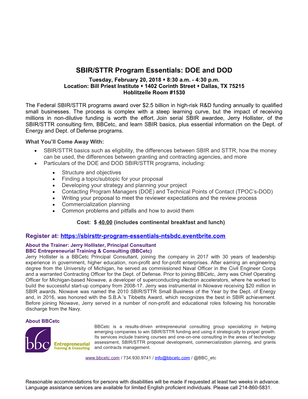 SBIR/STTR Program Essentials: DOE and DOD