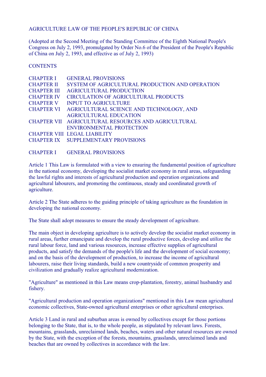 Agriculture Law of the People's Republic of China